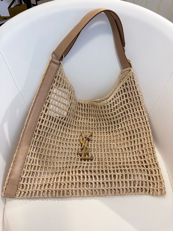 Saint Laurent✨YSL Oxalis拉菲草草編包HOBO包網狀肩背包 有購證-3
