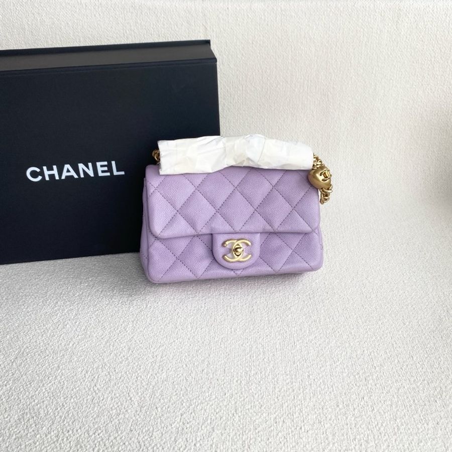 Chanel香奈兒愛心金球方胖子
晶片款 紫色金扣 荔枝皮-6