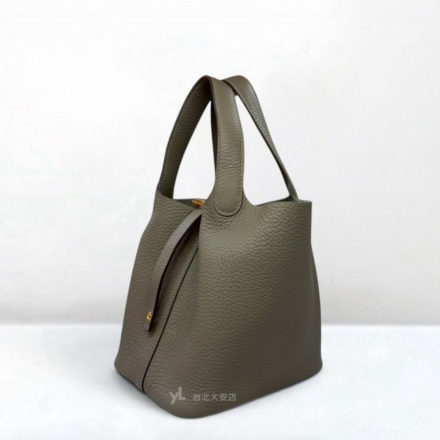 A13349-HERMES 0L積雨雲灰TC皮金釦菜籃子PICOTIN18-1