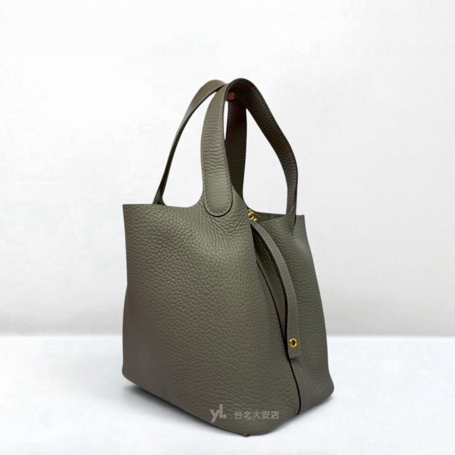 A13349-HERMES 0L積雨雲灰TC皮金釦菜籃子PICOTIN18-2