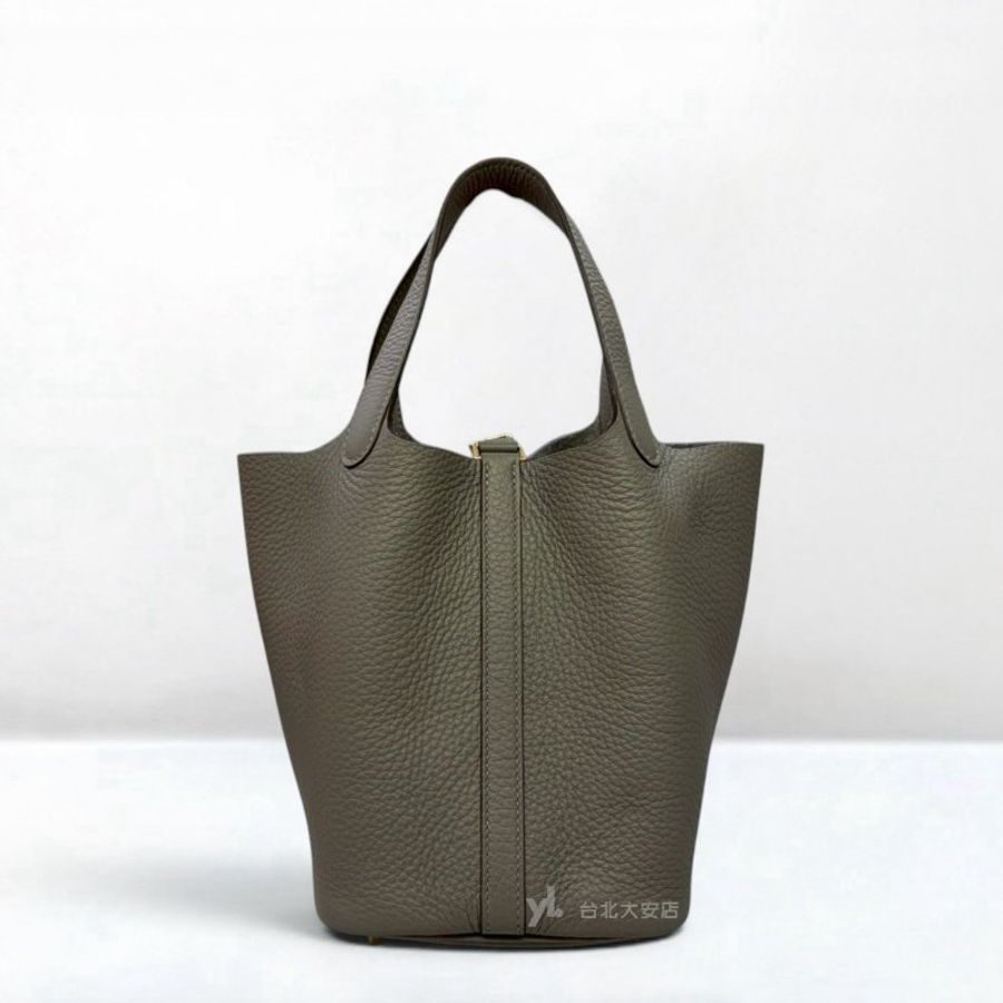 A13349-HERMES 0L積雨雲灰TC皮金釦菜籃子PICOTIN18-3