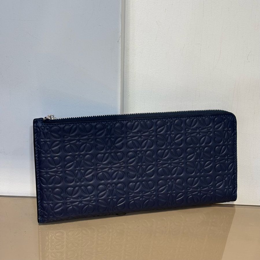 Loewe 深藍牛皮壓紋Repeat 12卡長夾-0