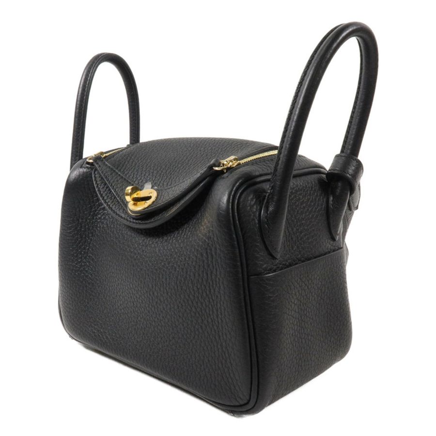 HERMES Clemence皮革Mini Lindy手挽肩背兩用袋Noir-2