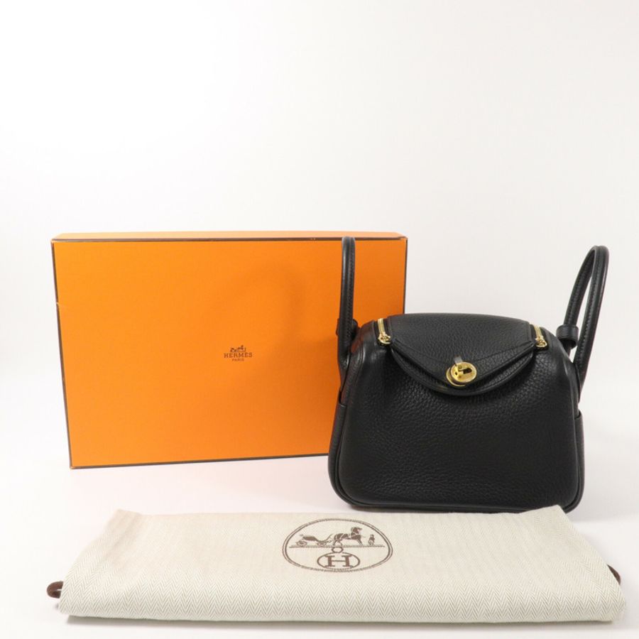 HERMES Clemence皮革Mini Lindy手挽肩背兩用袋Noir-9