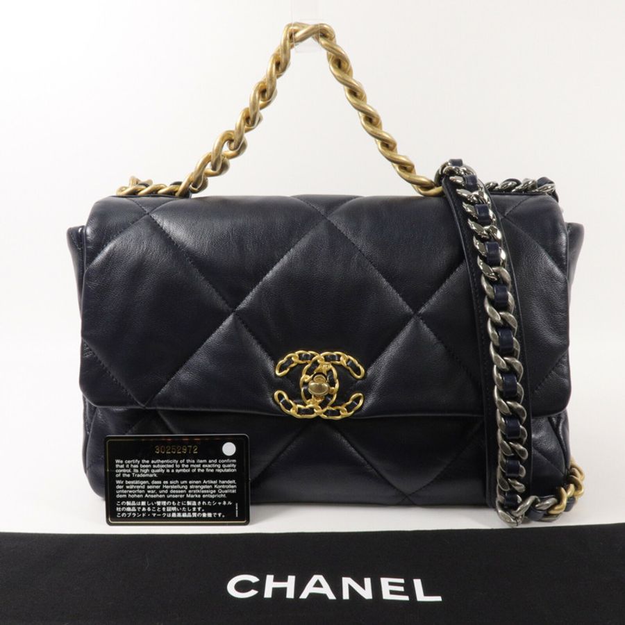 CHANEL 羊皮皮革Chanel 19鏈帶手挽肩背兩用袋-10