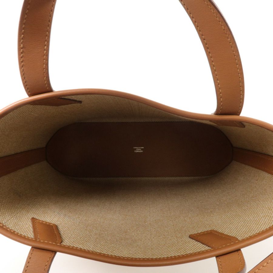 HERMES 帆布Cabas H En Biais 27手挽肩背兩用袋Gold/Beige-4