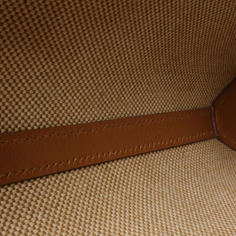HERMES 帆布Cabas H En Biais 27手挽肩背兩用袋Gold/Beige-6