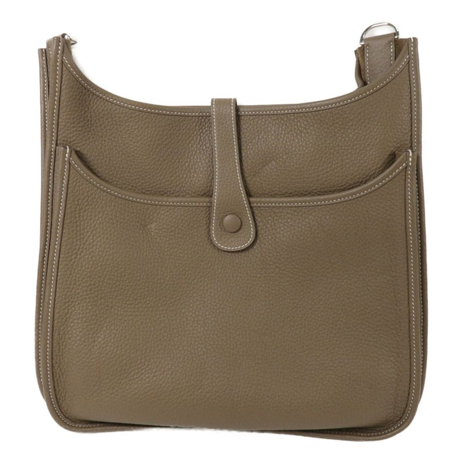 HERMES Clemence皮革Evelyne GM肩背袋Etoupe-1