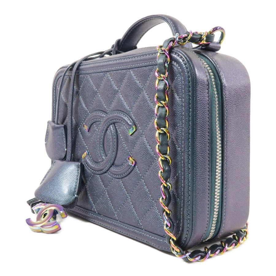 CHANEL 牛皮皮革CC Filigree Vanity Case Medium鏈帶肩背袋-2
