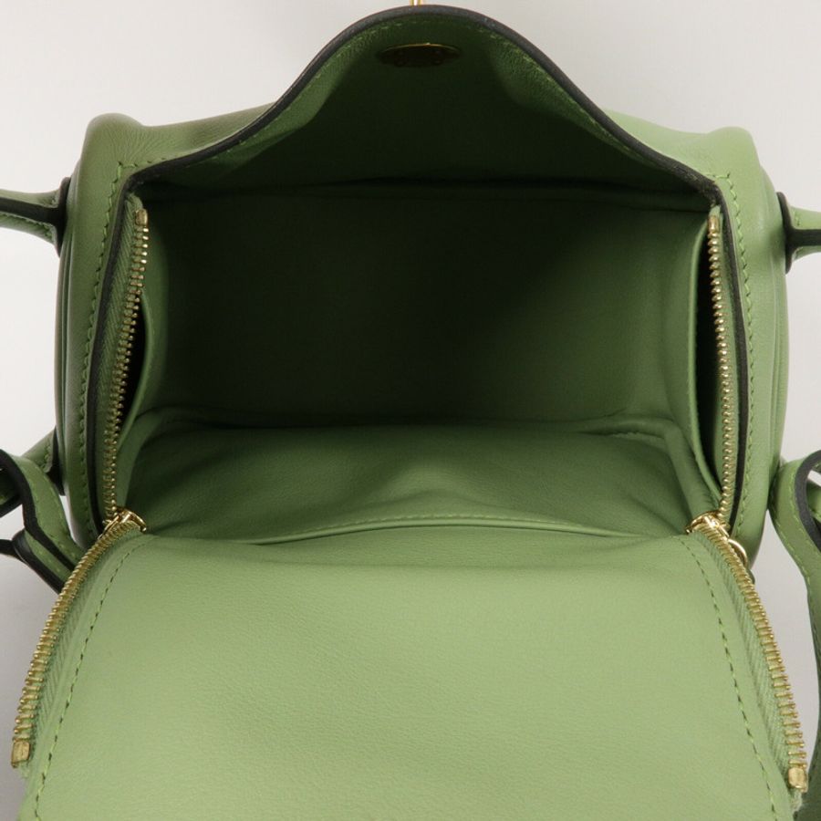 HERMES Swift皮革Mini Lindy手挽肩背兩用袋Vert Criquet-4