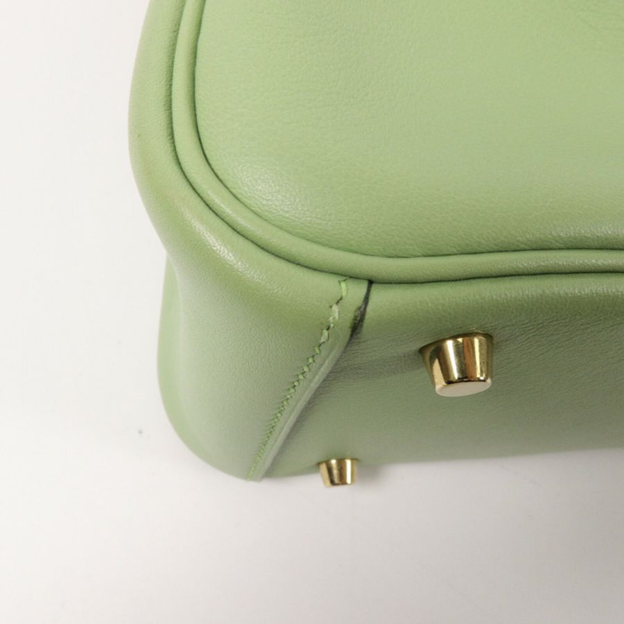 HERMES Swift皮革Mini Lindy手挽肩背兩用袋Vert Criquet-11
