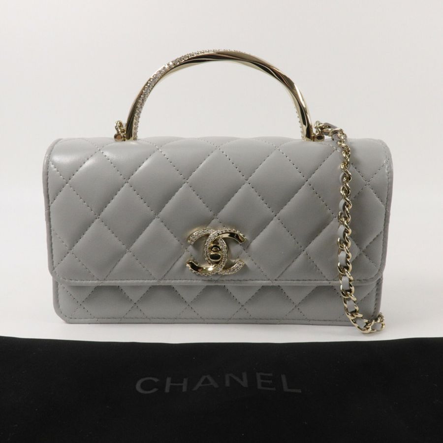 CHANEL 羊皮皮革Chain Shoulder鏈帶手挽肩背兩用袋-9
