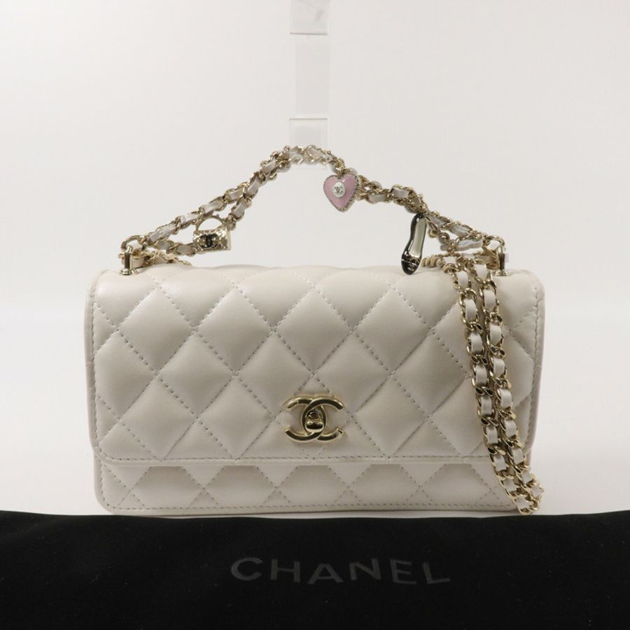 CHANEL 羊皮皮革Chain Shoulder鏈帶手挽肩背兩用袋-10