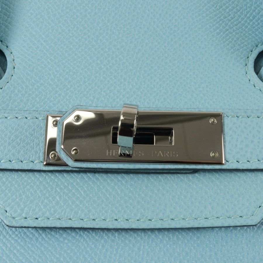 HERMES Epsom皮革Birkin 30手挽袋Blue Atoll-7