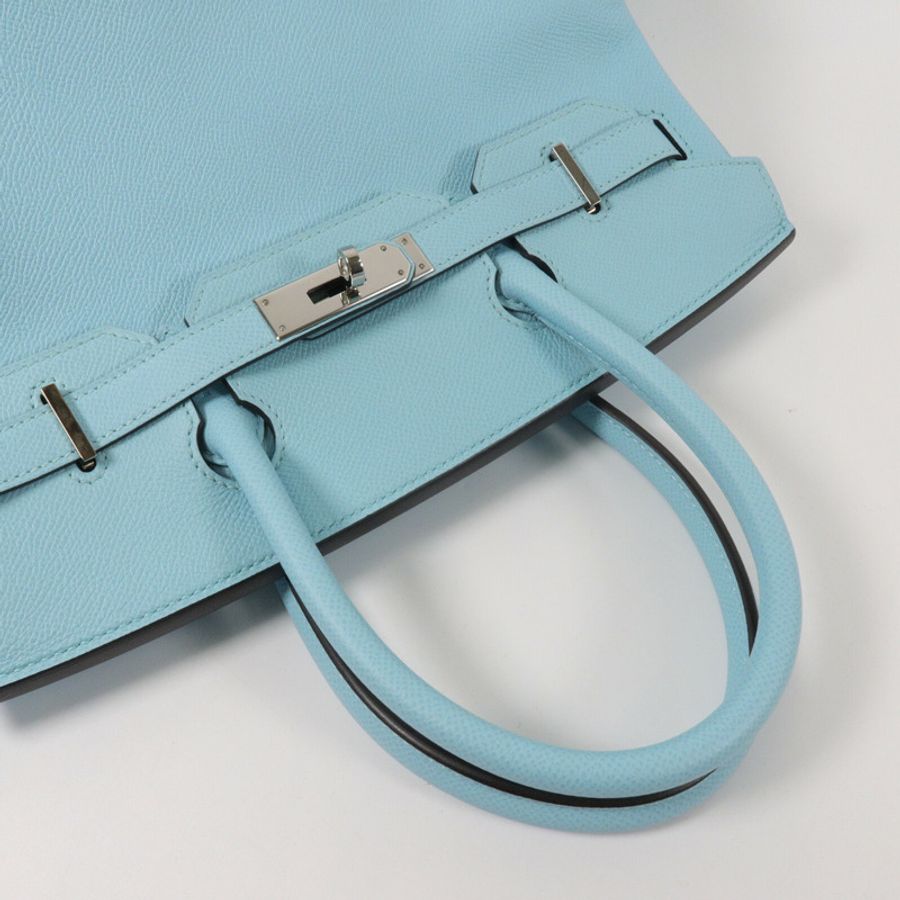 HERMES Epsom皮革Birkin 30手挽袋Blue Atoll-9