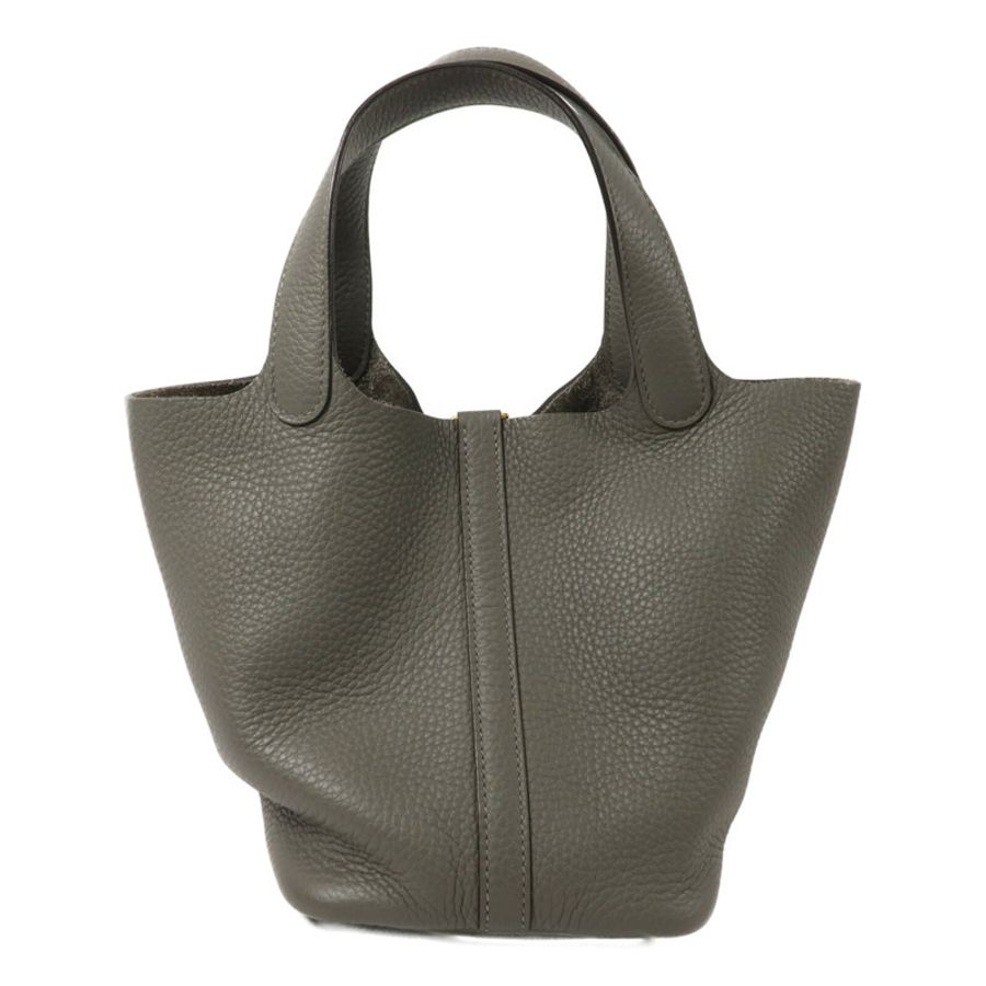 HERMES Clemence皮革Picotin PM手挽袋Gris Meyer-1