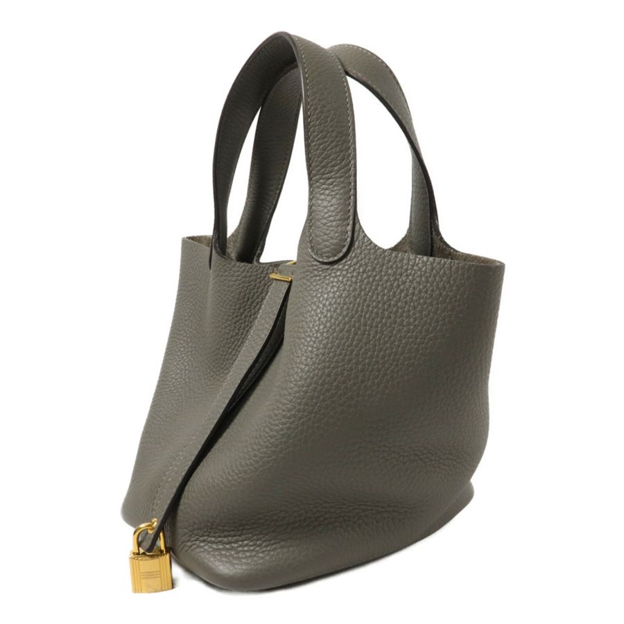 HERMES Clemence皮革Picotin PM手挽袋Gris Meyer-2