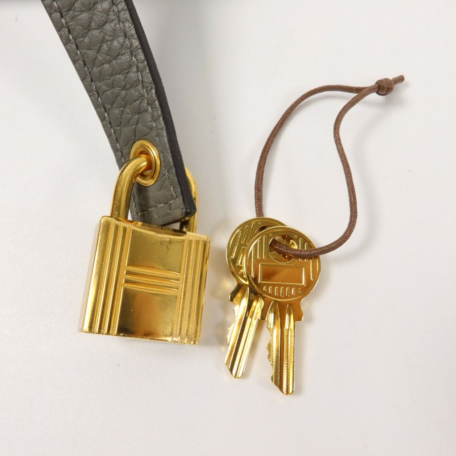 HERMES Clemence皮革Picotin PM手挽袋Gris Meyer-7