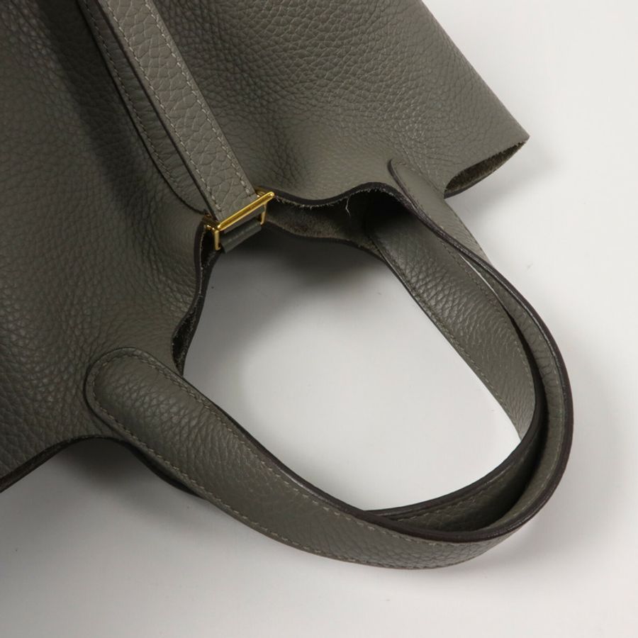 HERMES Clemence皮革Picotin PM手挽袋Gris Meyer-8