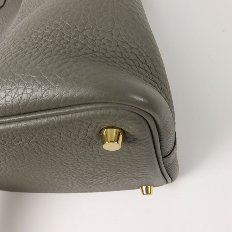 HERMES Clemence皮革Picotin PM手挽袋Gris Meyer-13