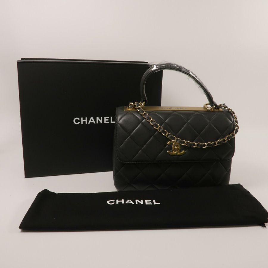 CHANEL 羊皮皮革Trendy CC鏈帶手挽肩背兩用袋-10
