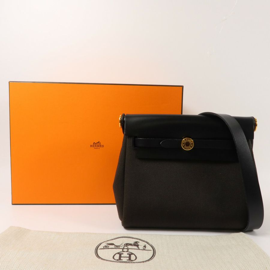 HERMES 帆布Mini Herbag肩背袋Bronze-9