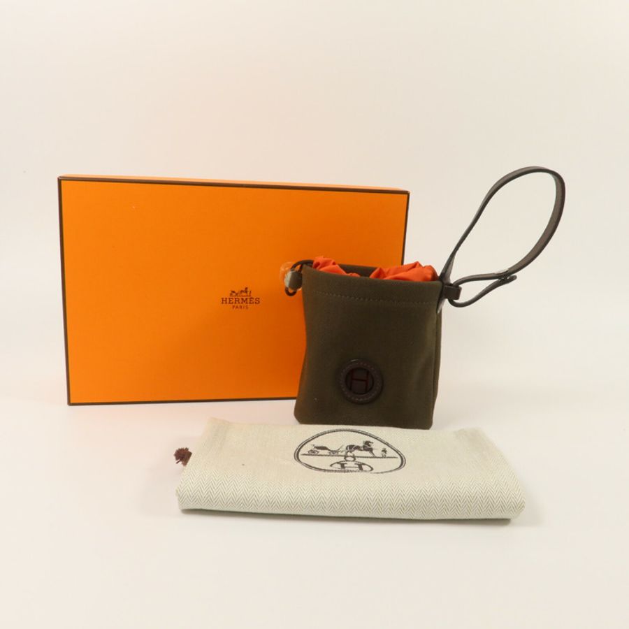 HERMES 帆布/Barenia皮革On The Go Pouch手拿包Kaki/Feu-9