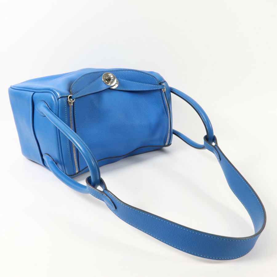 HERMES Evercolor皮革Lindy 26手挽肩背兩用袋Bleu Hydra-8