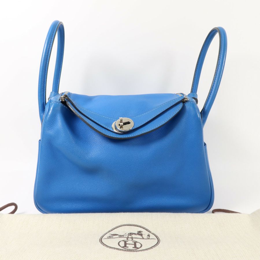 HERMES Evercolor皮革Lindy 26手挽肩背兩用袋Bleu Hydra-9