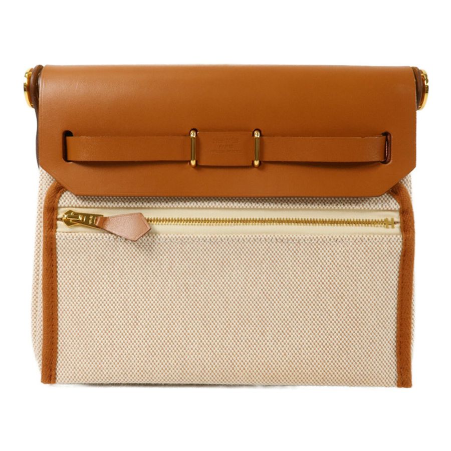 HERMES 帆布Mini Herbag肩背袋Ecru Beige/Fauve-1