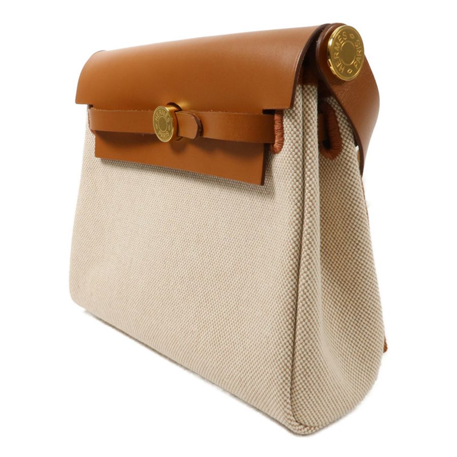 HERMES 帆布Mini Herbag肩背袋Ecru Beige/Fauve-2
