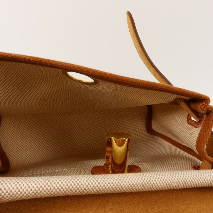 HERMES 帆布Mini Herbag肩背袋Ecru Beige/Fauve-4