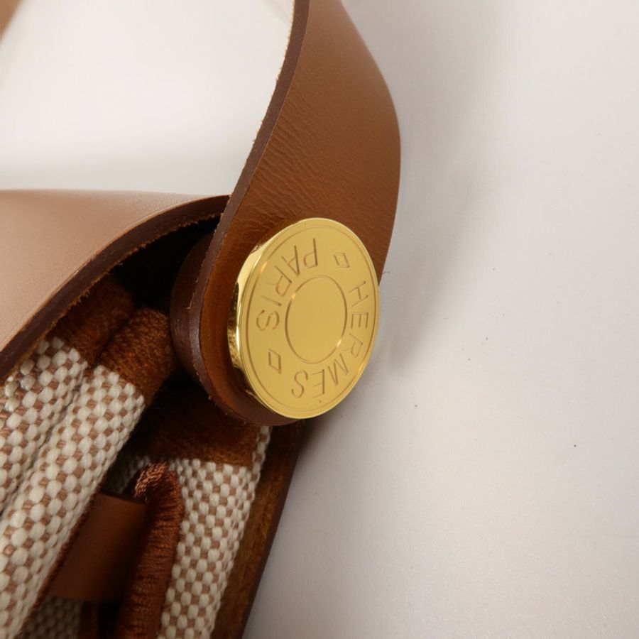 HERMES 帆布Mini Herbag肩背袋Ecru Beige/Fauve-7