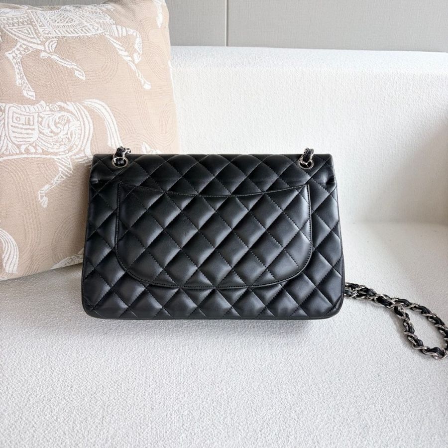 Chanel 黑銀CFJumbo 雙蓋 羊皮 肩背包-2