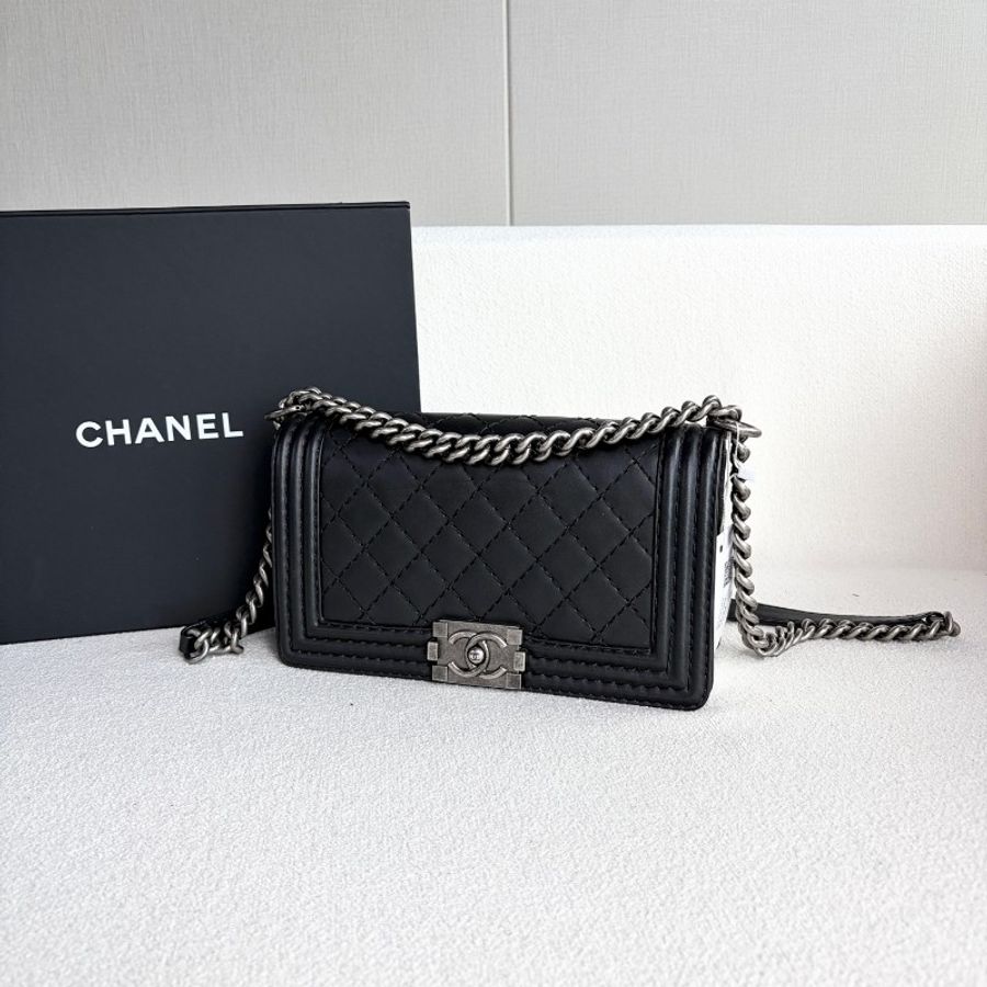 Chanel 黑銀Leboy中號鏈條包 牛皮-3