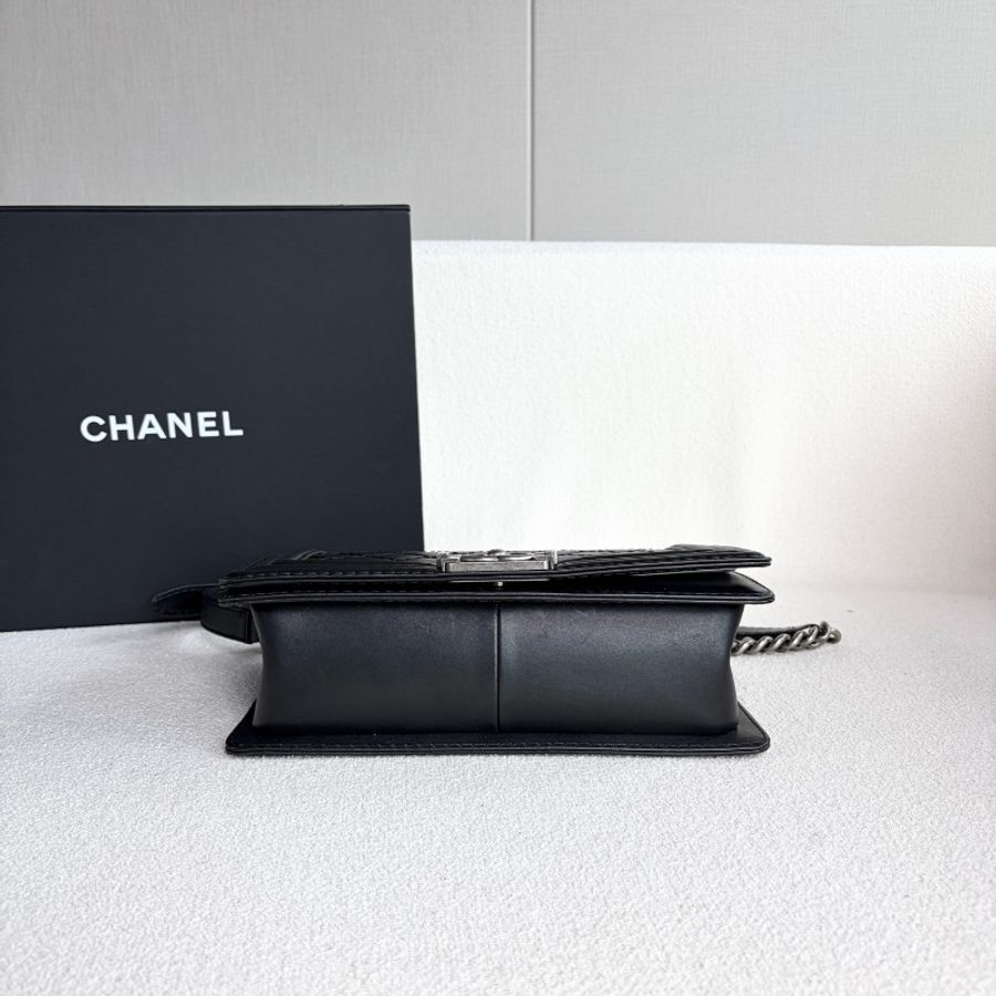 Chanel 黑銀Leboy中號鏈條包 牛皮-4