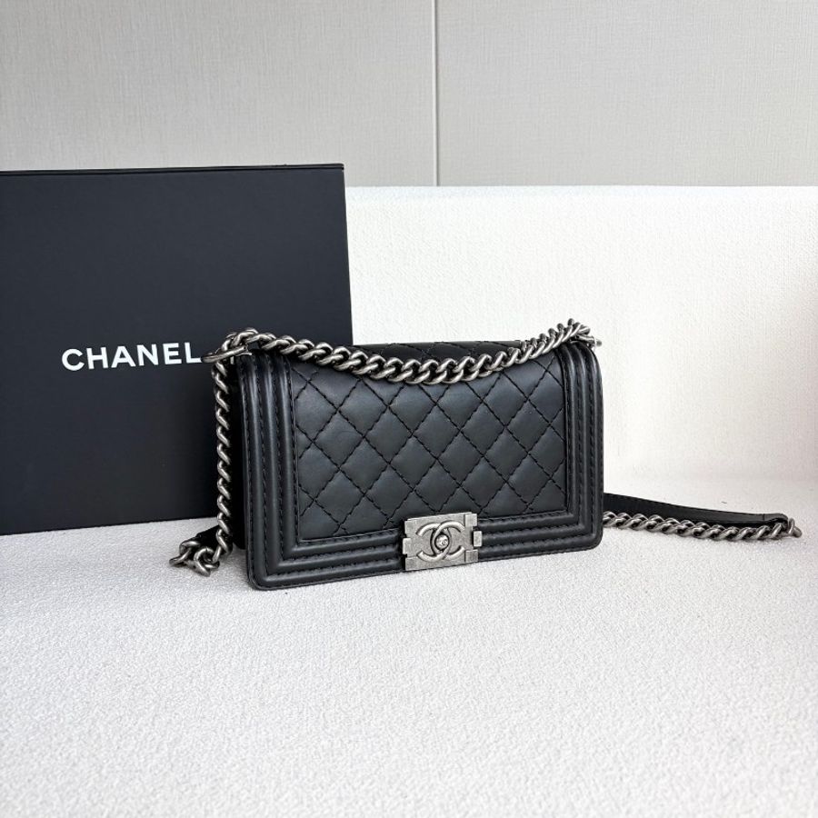 Chanel 黑銀Leboy中號鏈條包 牛皮-5