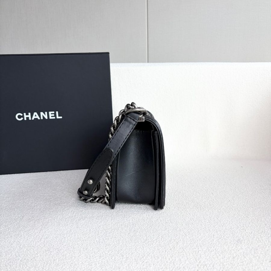 Chanel 黑銀Leboy中號鏈條包 牛皮-6