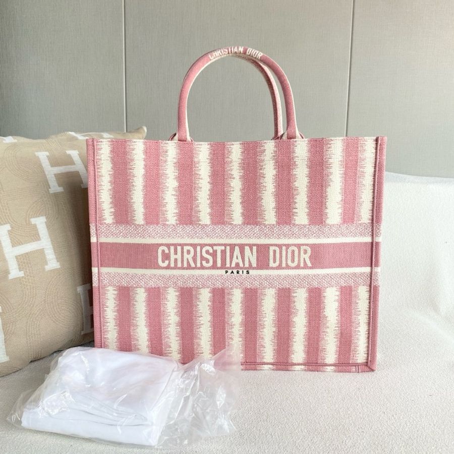 Dior 限量條紋BookTote大號 粉色-1