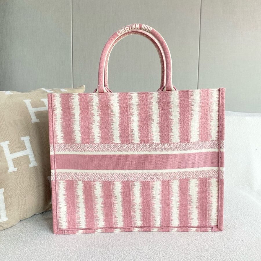 Dior 限量條紋BookTote大號 粉色-3
