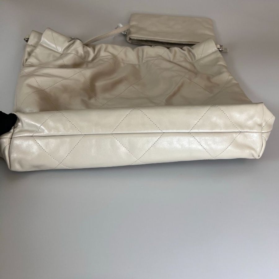 CHANEL 22BAG銀字肩背包 米灰 中號 AS3261/晶片款-4