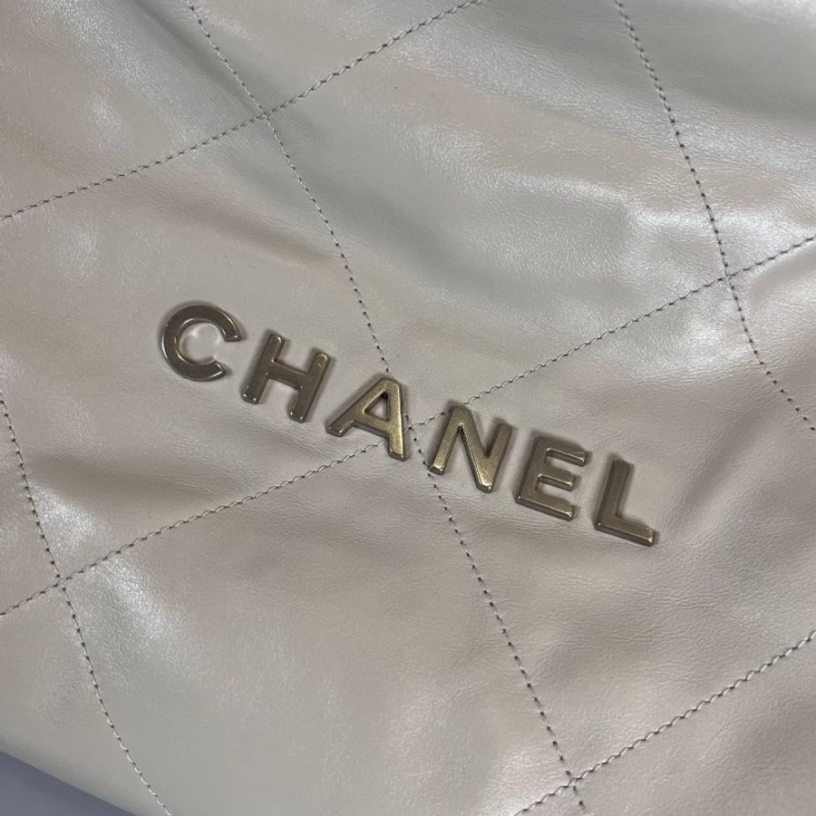 CHANEL 22BAG銀字肩背包 米灰 中號 AS3261/晶片款-7