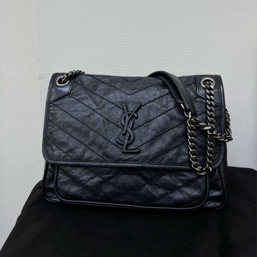 Ysl niki中號黑銀-0