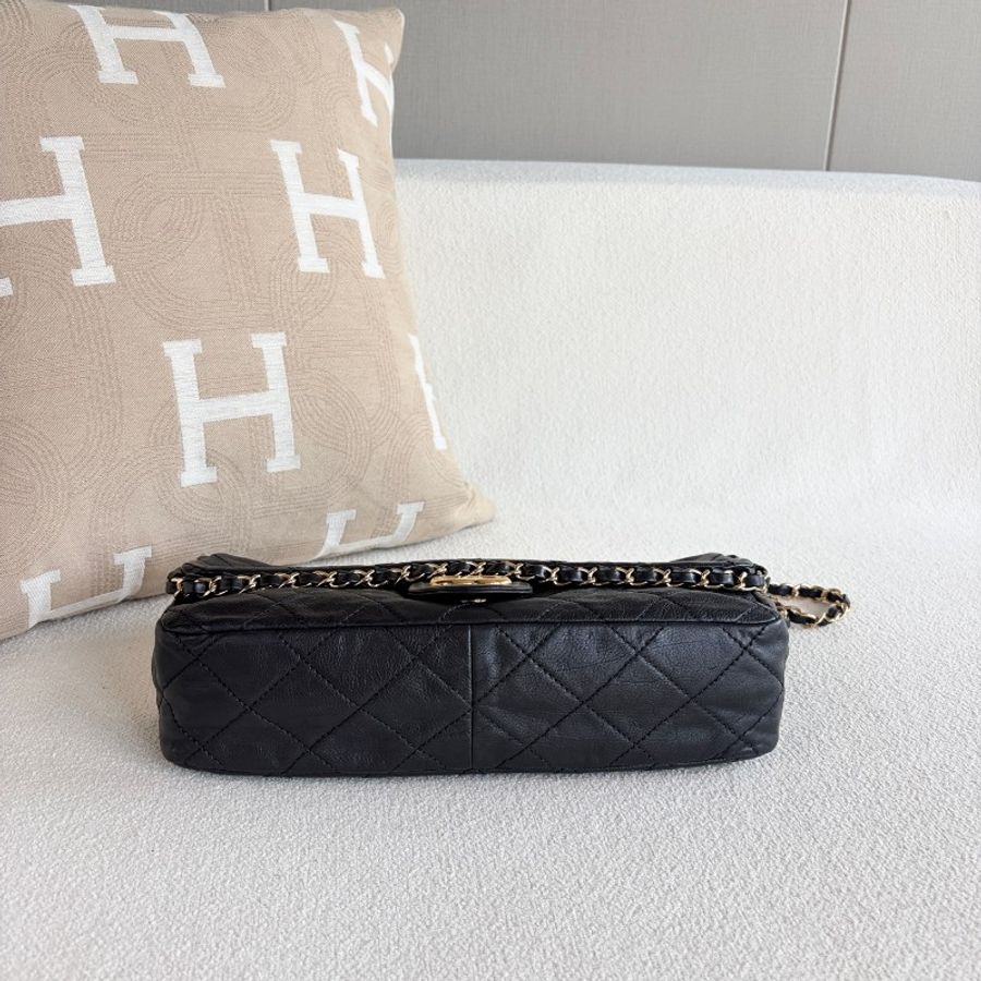 Chanel CF滾邊鏈條包 黑金 牛皮 肩背包-5