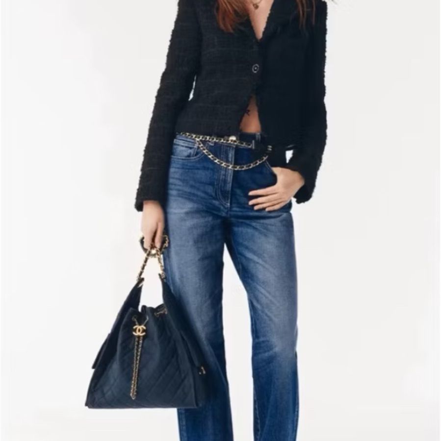 CHANEL 香奈兒《全新》25B 黑金皮穿鏈蝴蝶結腰鏈|雙C Logo|鏈條配件|全新全配-23