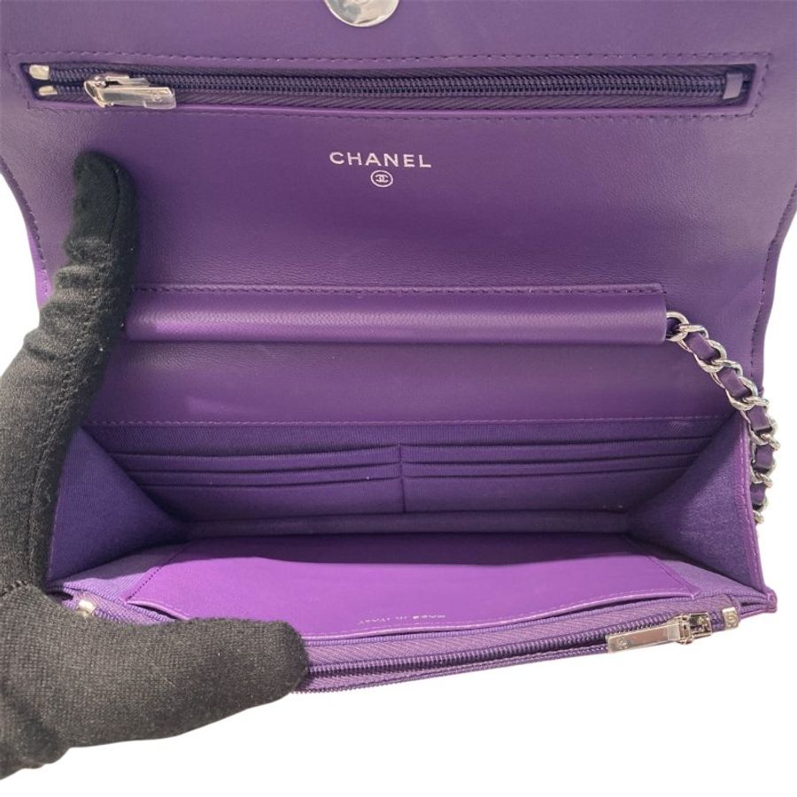 CHANEL 香奈兒 WOC 紫色 羊皮 銀扣-9