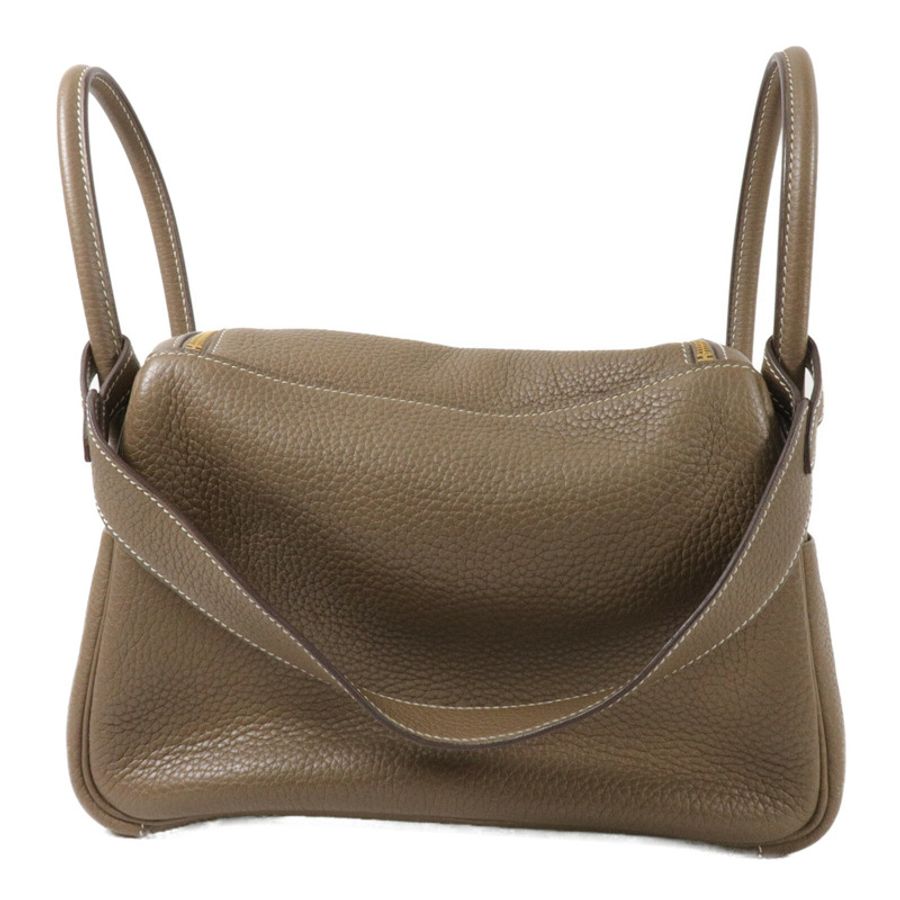 HERMES Clemence皮革Lindy 26手挽肩背兩用袋Etoupe-1