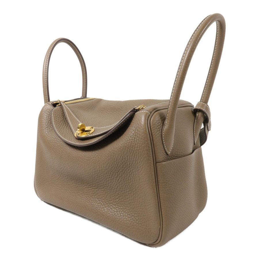 HERMES Clemence皮革Lindy 26手挽肩背兩用袋Etoupe-2