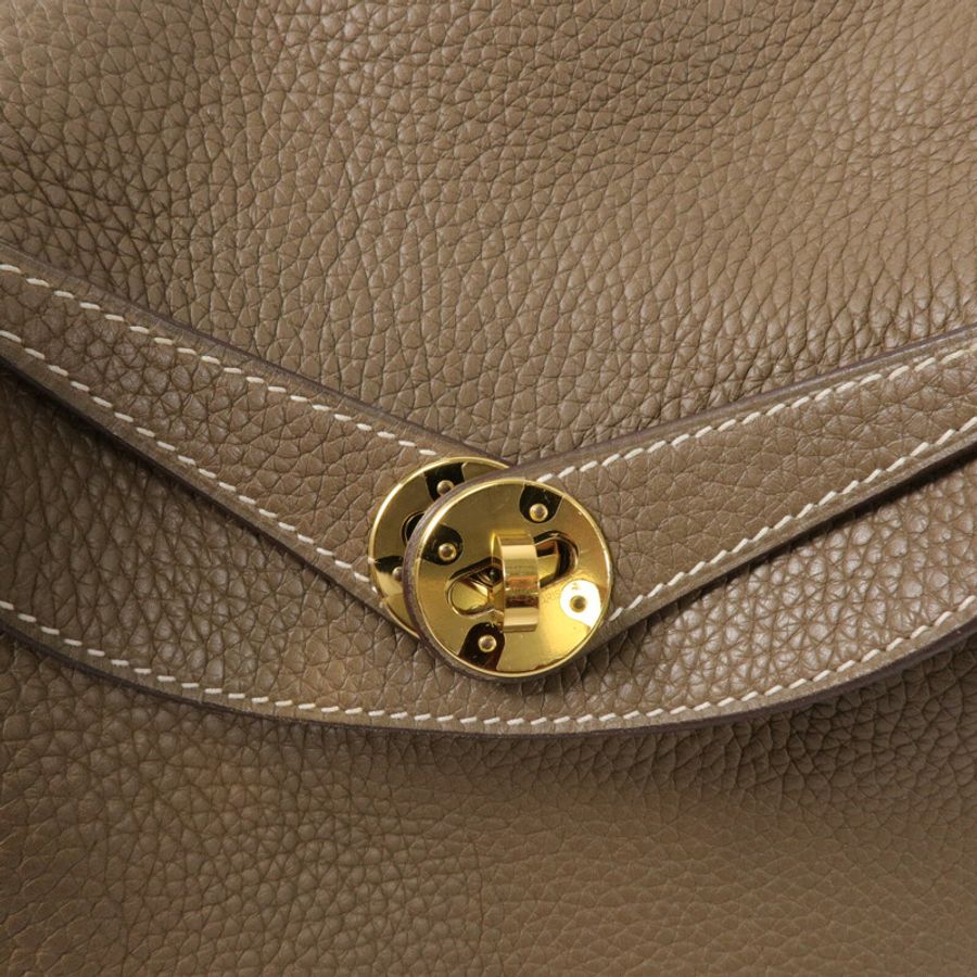 HERMES Clemence皮革Lindy 26手挽肩背兩用袋Etoupe-6