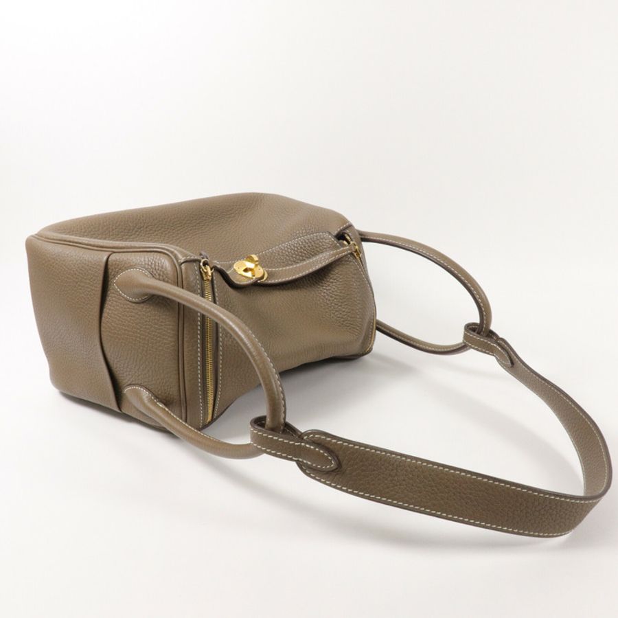HERMES Clemence皮革Lindy 26手挽肩背兩用袋Etoupe-8